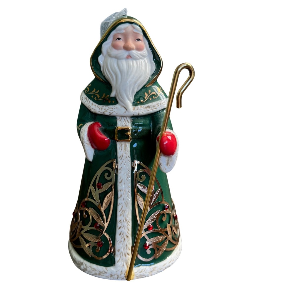 Hallmark Keepsake Festive Santa Ornament Green Gold Edythe Kegrize Ceramic Metal